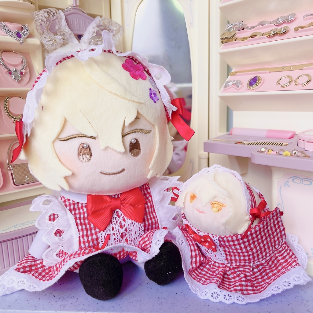 20cmぬいのフリルチェックワンピSET