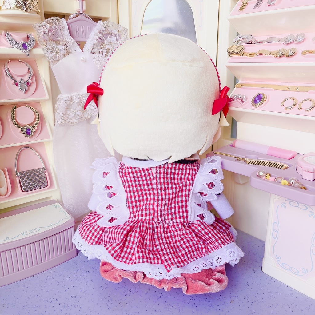 20cmぬいのフリルチェックワンピSET