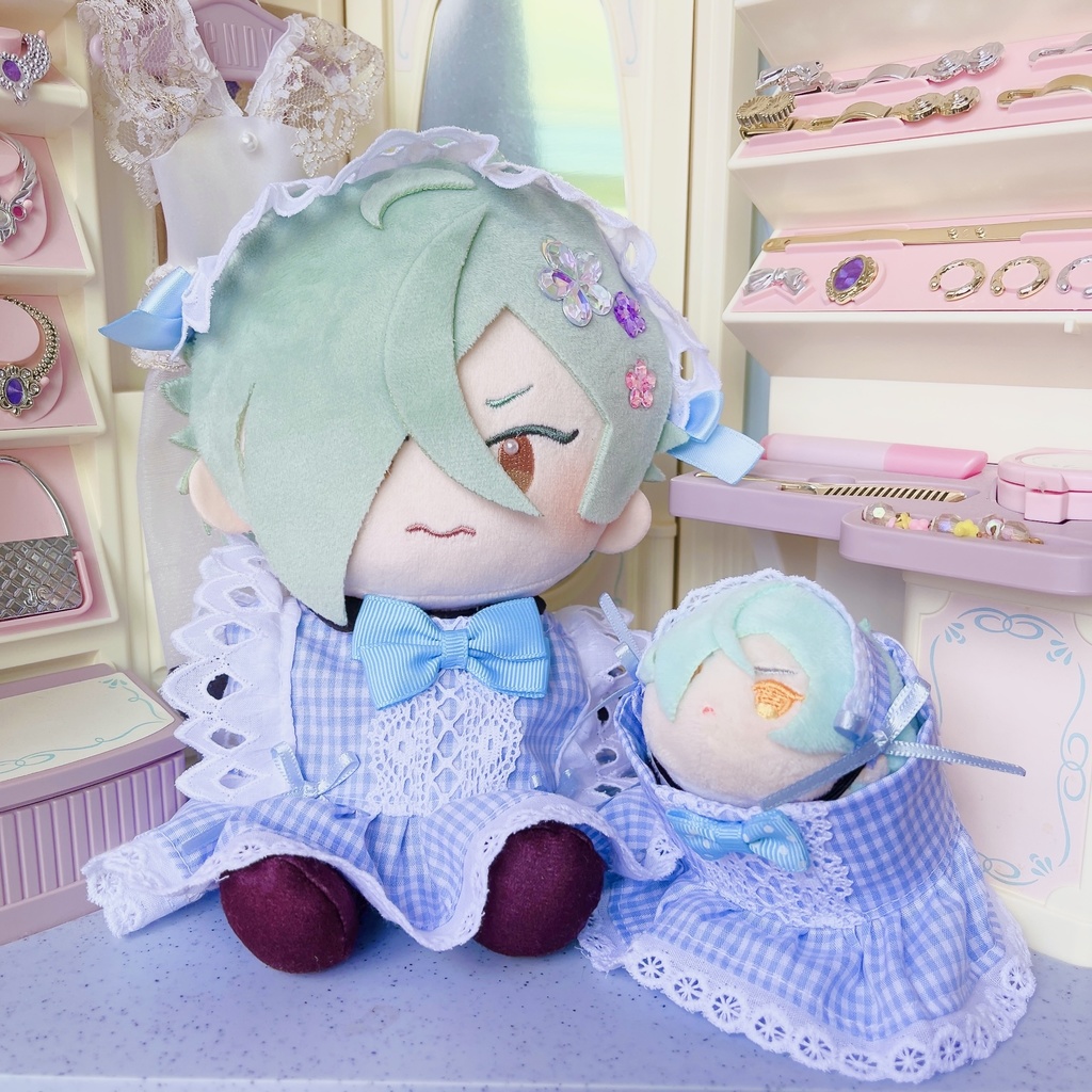 20cmぬいのフリルチェックワンピSET