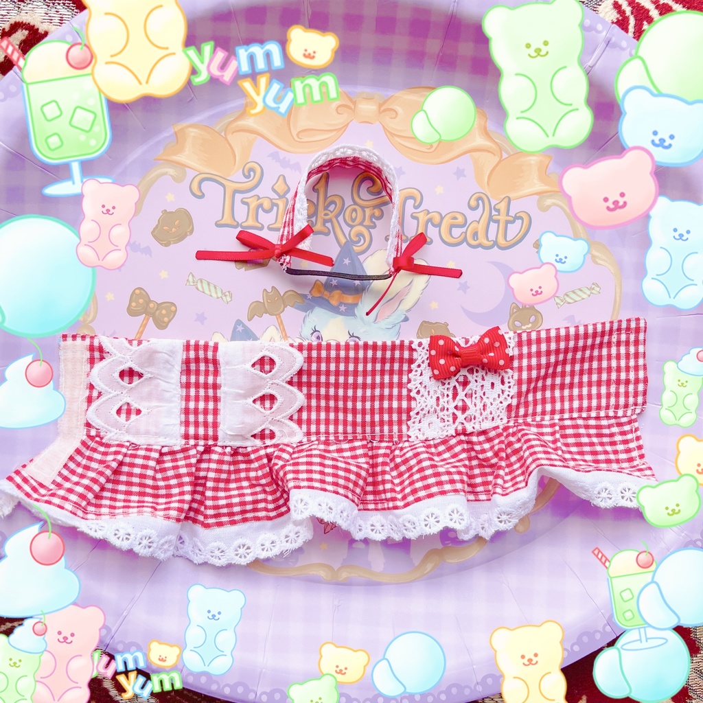 おもちのフリルチェックワンピSET