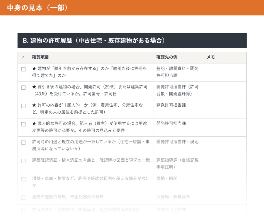 市街化調整区域の物件調査チェックリスト全66項目|再建築・属人性・農地・接道・ローンの見落としを防ぐ【PDF+Excel】