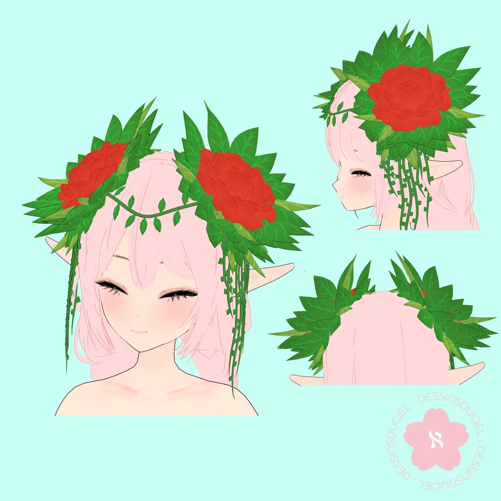 【VRoid】Elf headdress with roses 花冠のエルフ