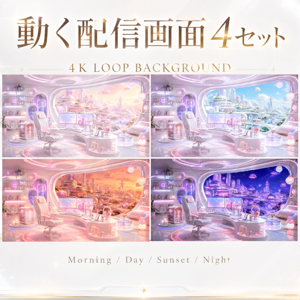 【動く配信背景】近未来ぷるん配信部屋2｜4Kループ背景4色セット