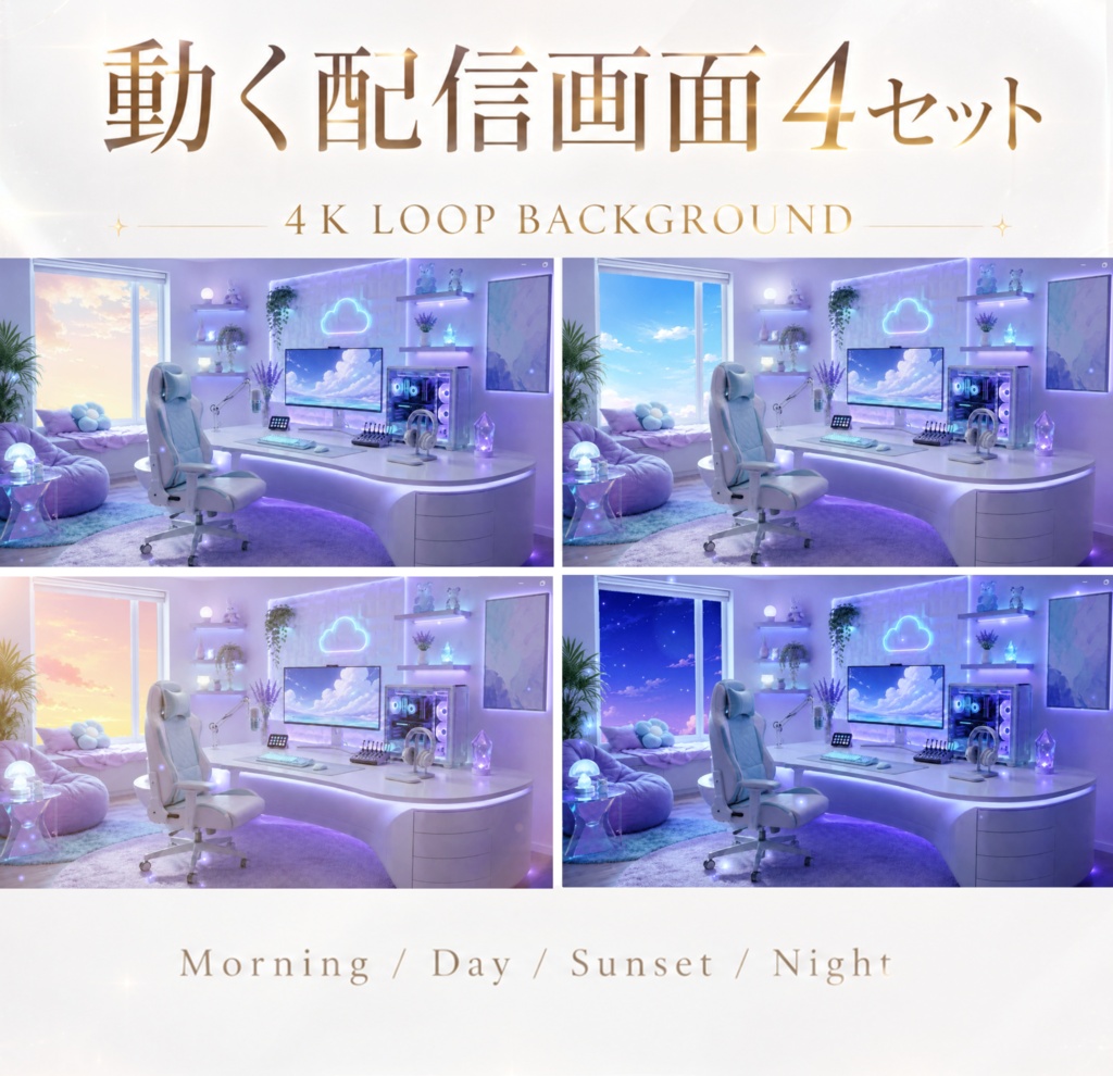 【動く配信背景】ゆめいろ窓辺の配信部屋｜4Kループ背景4景セット