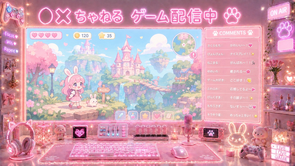可愛いネオン配信画面オーバーレイ【5色セット】