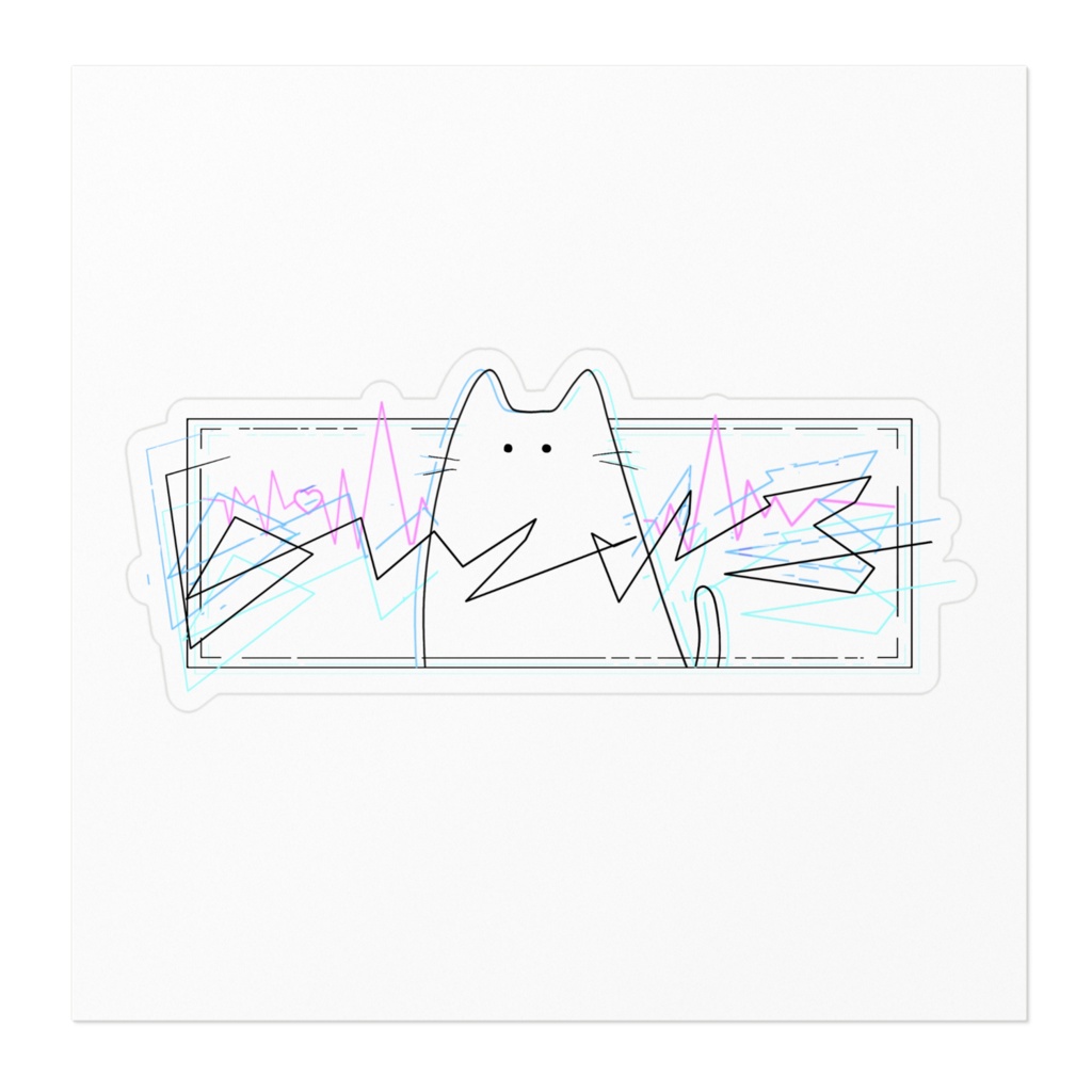 白いニャン子・オリジナル・ステッカー・サイバーパンクデザイン