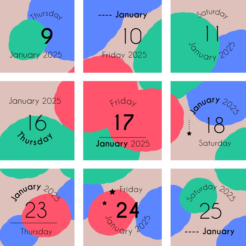 2025年1月の日付けシート