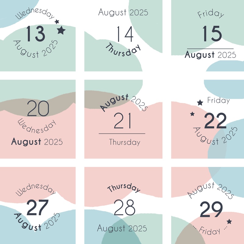 2025年8月の日付けシート