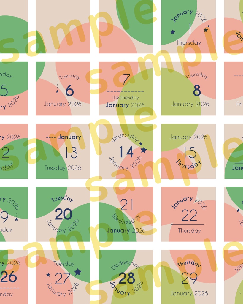 2026年01月の日付けシート