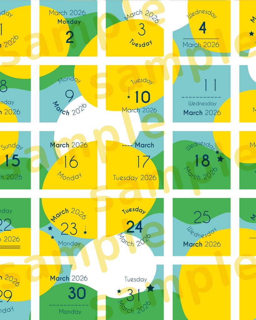 2026年03月の日付けシート