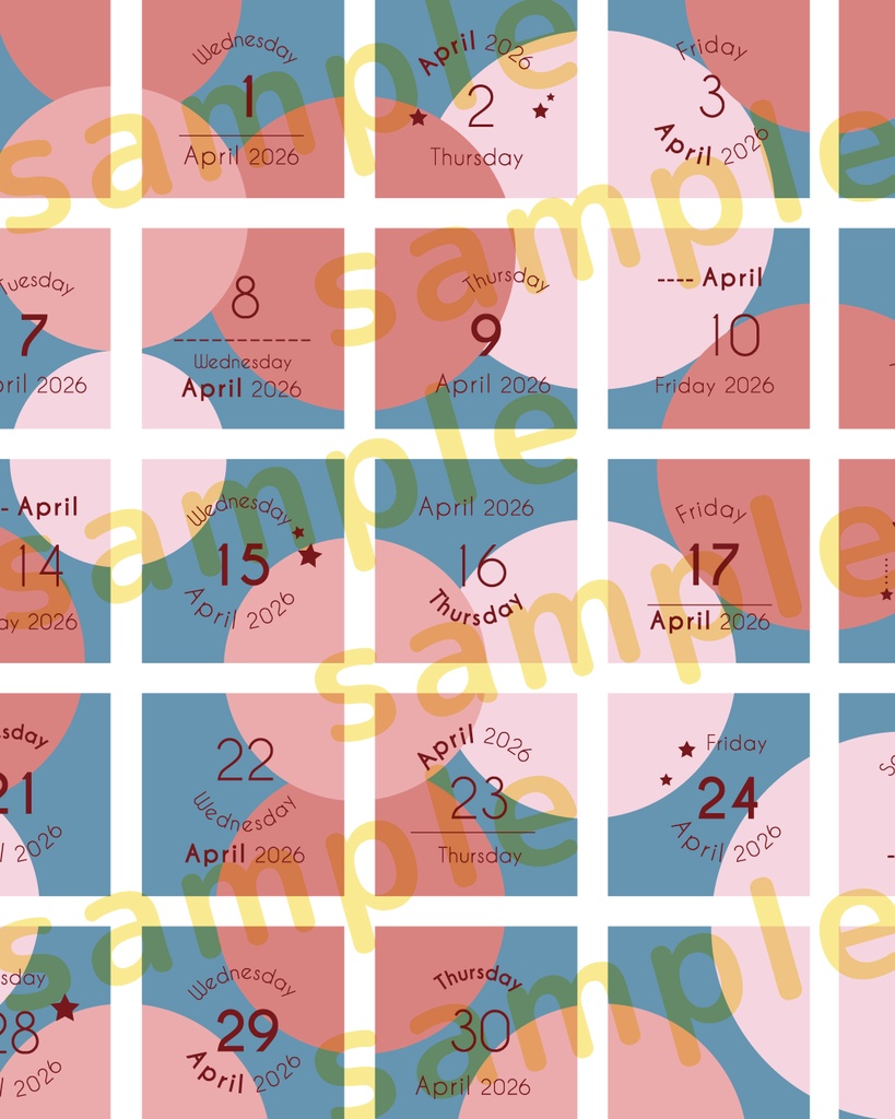 2026年04月の日付けシート