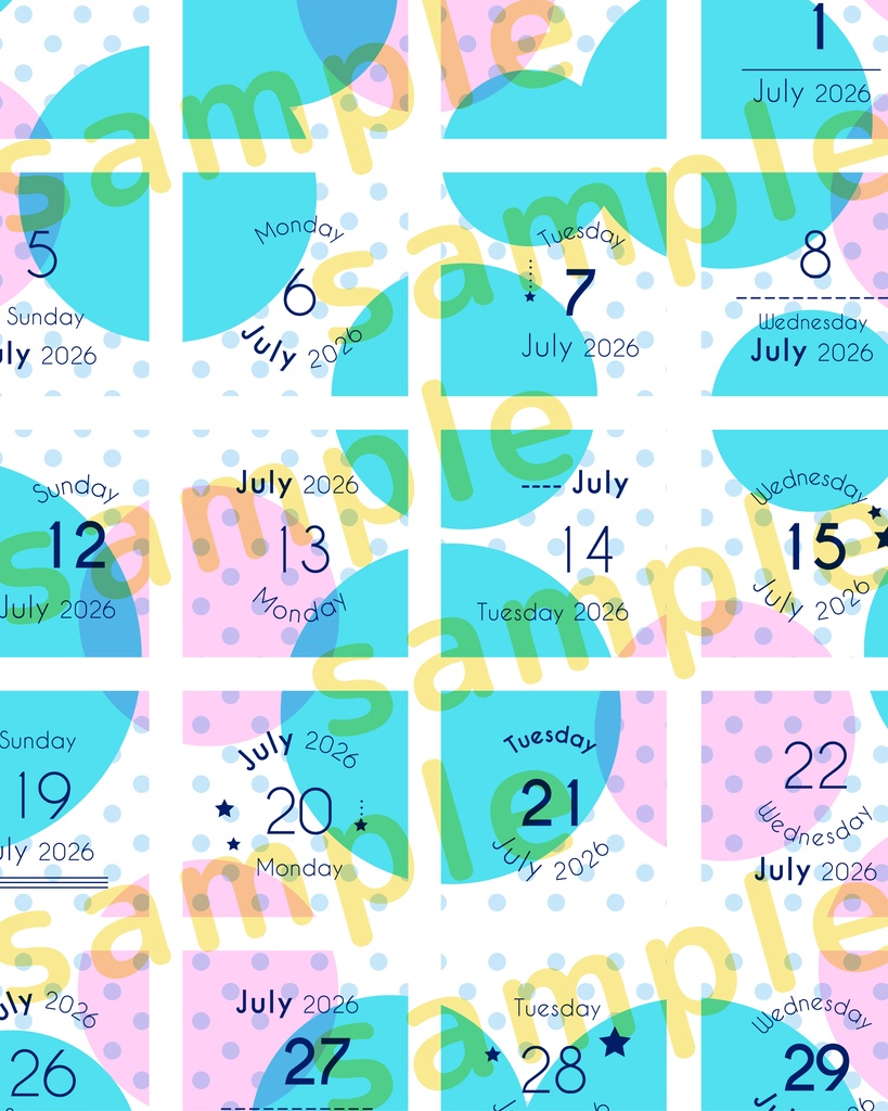 2026年07月の日付けシート