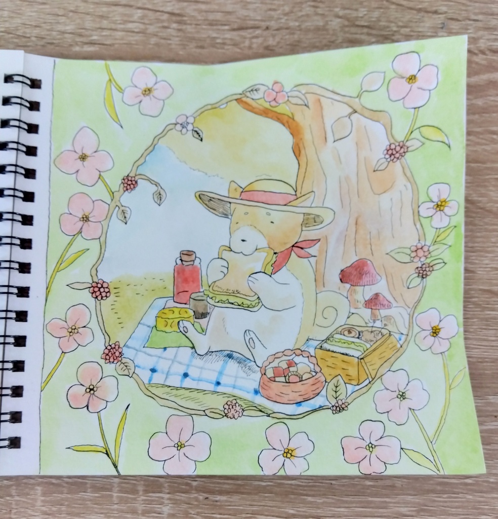 ピクニックするいぬ