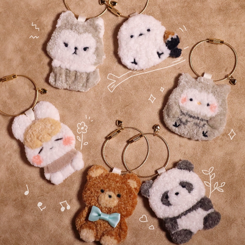 くっぴーのもこもこ刺繍ワイヤーキーリング