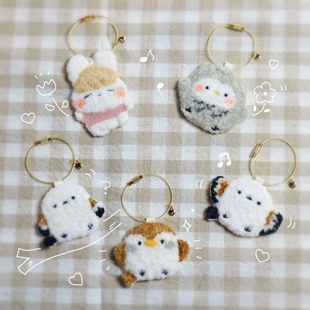 もこもこ刺繍ワイヤーキーリング