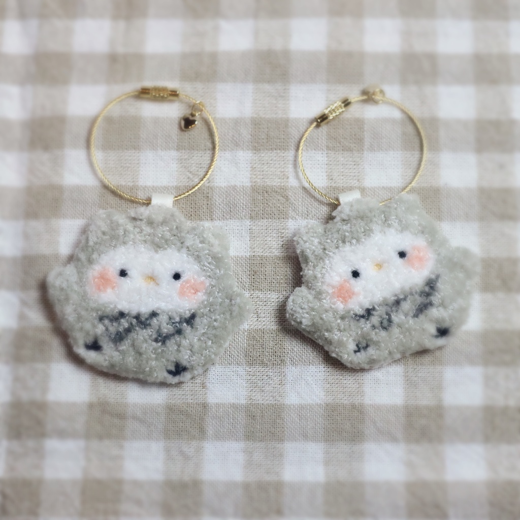 もこもこ刺繍ワイヤーキーリング