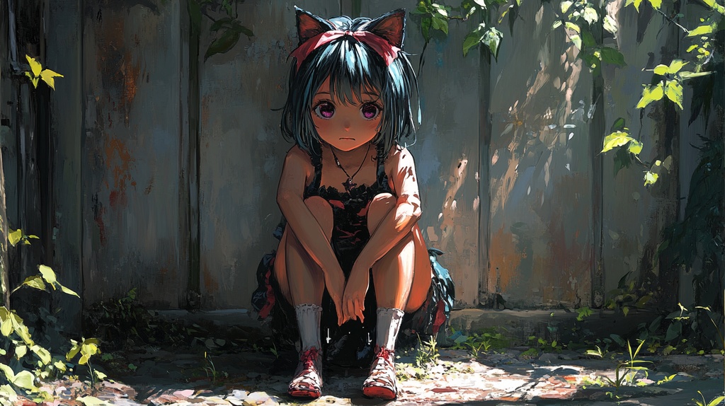 「夕陽に染まる猫耳少女」