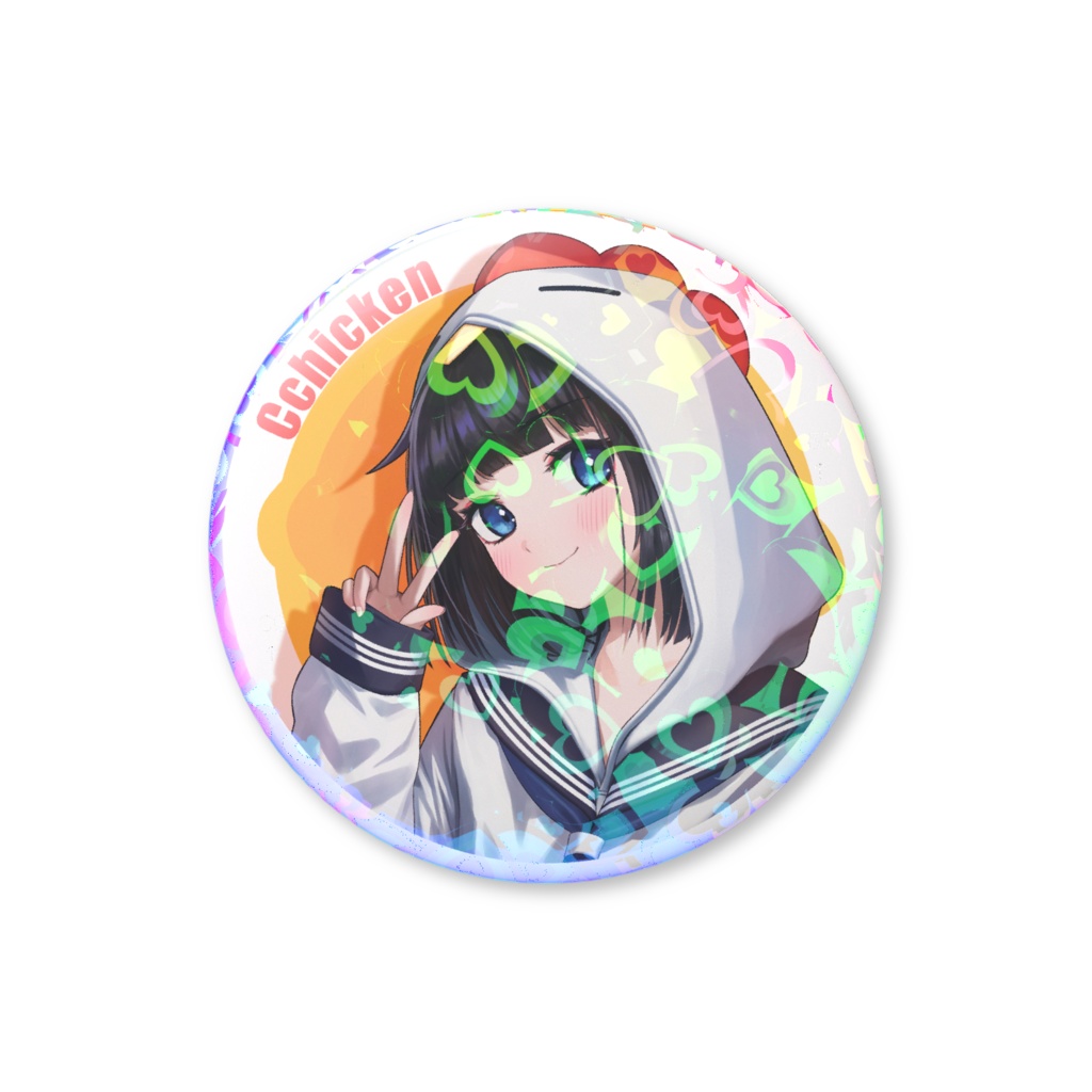 Cチキンハートホログラム缶バッジ　5cm(よくリュックなどにつけるサイズ)