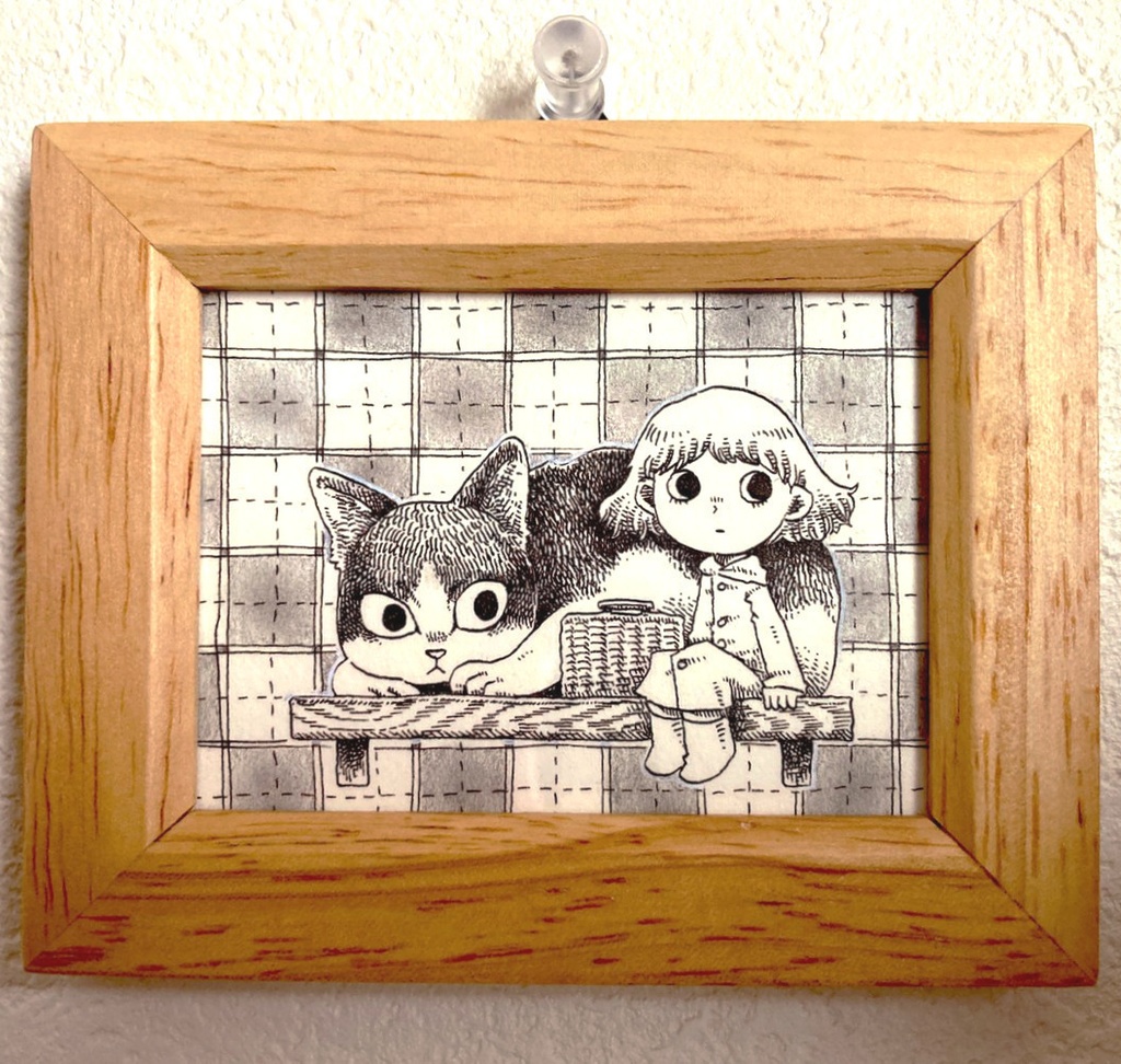 ミニイラスト原画『猫と暮らす』