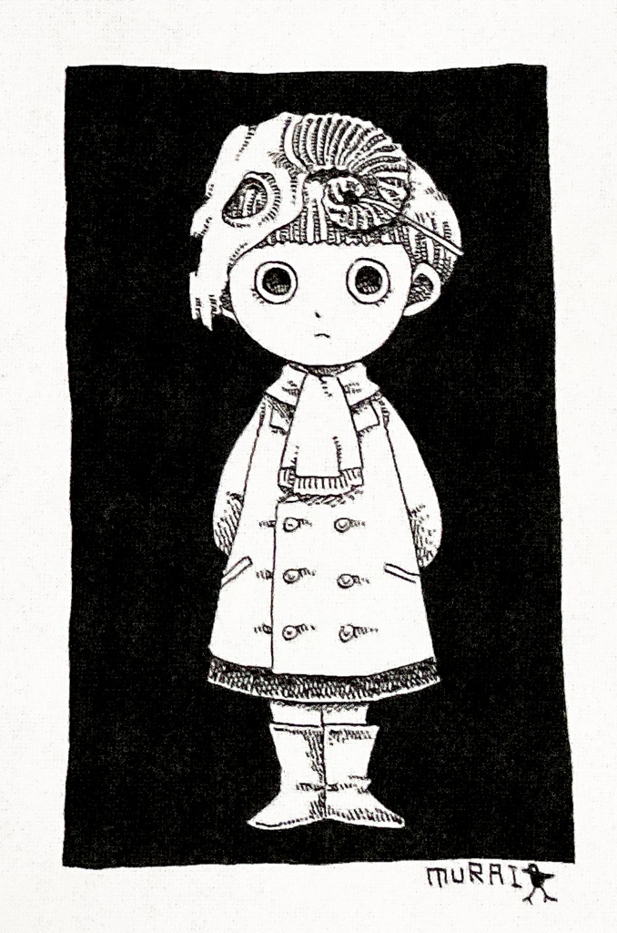 イラスト原画『頭骨と子供』