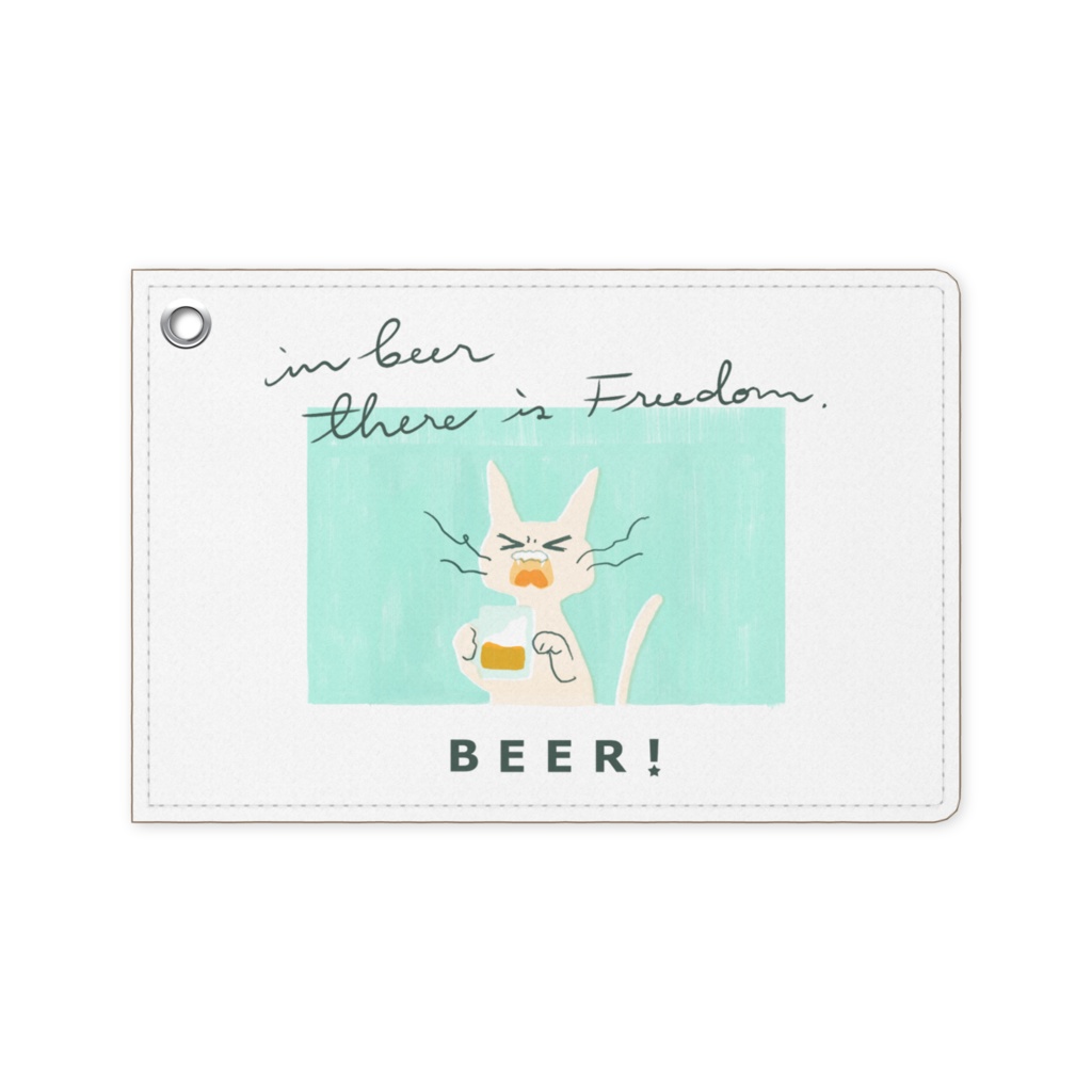 ビールねこのパスケース - 白猫