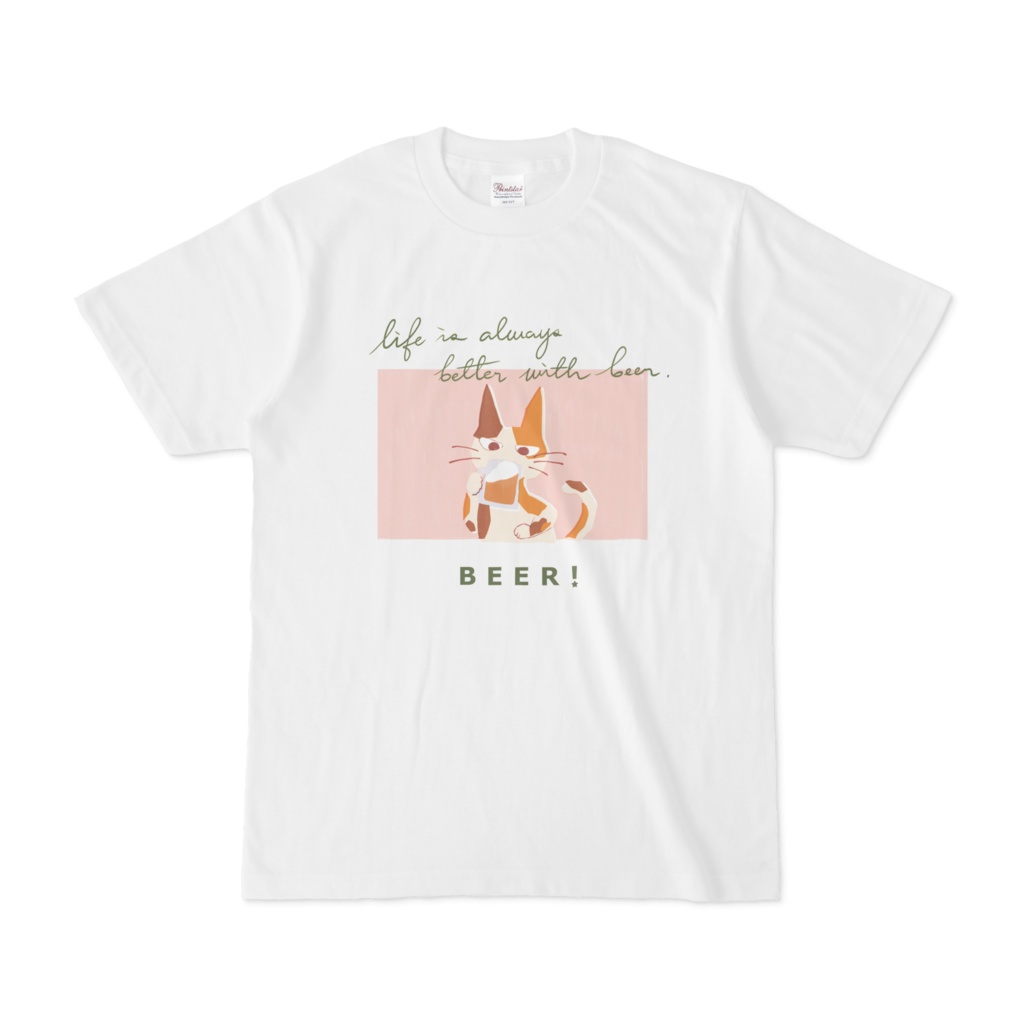 ビールねこのTシャツ - 三毛猫