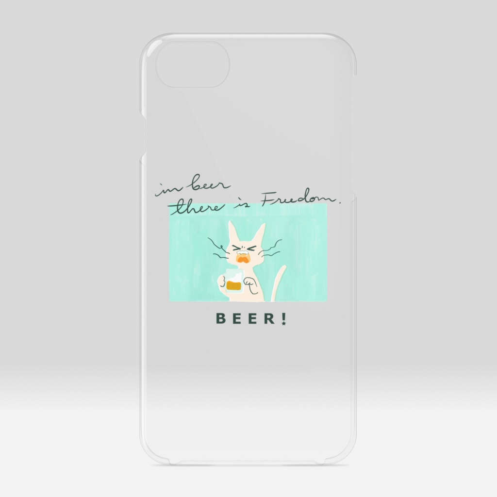 ビールねこのiPhoneケース - 白猫（クリアケース）