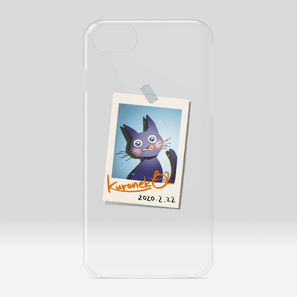 くろねこのチェキ貼ってあるiPhoneクリアケース