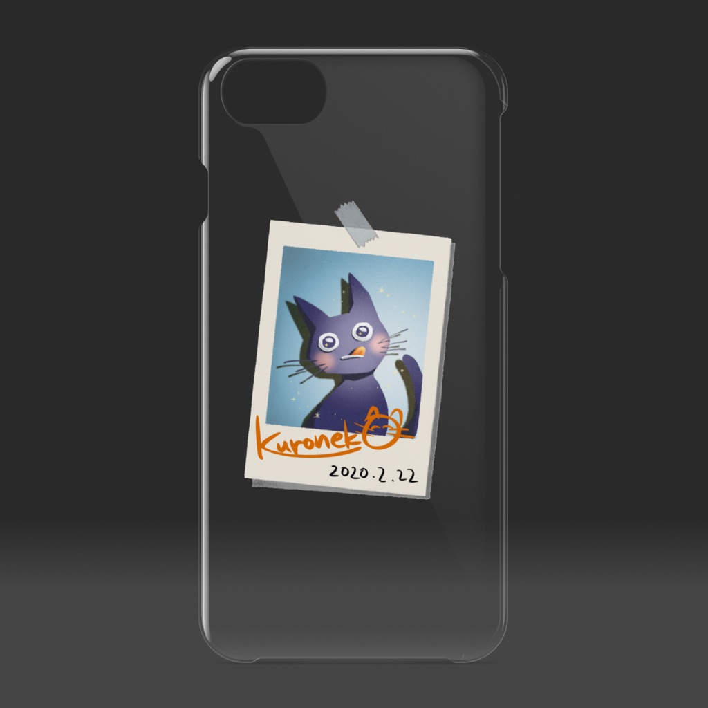くろねこのチェキ貼ってあるiPhoneクリアケース