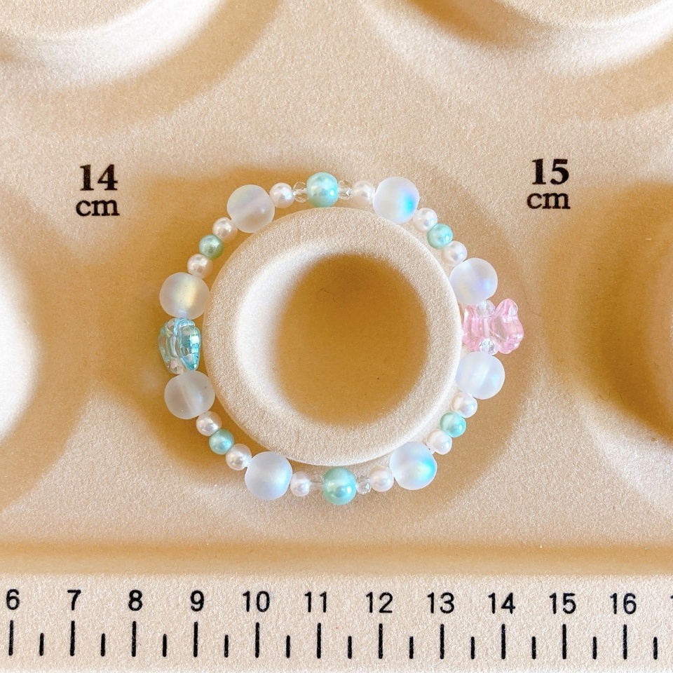 #00001ミントとピンクのダブルリボンブレスレット