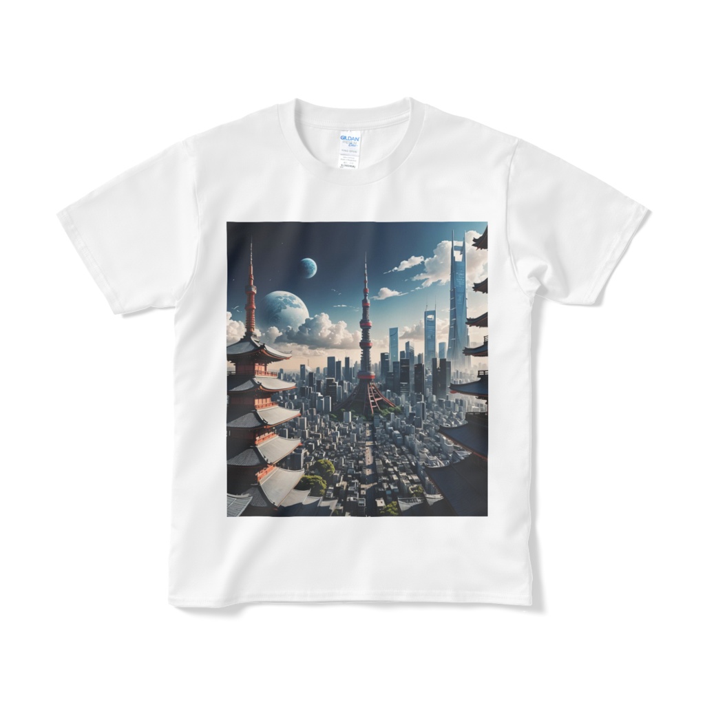 未来的な東京のスカイラインと伝統的要素