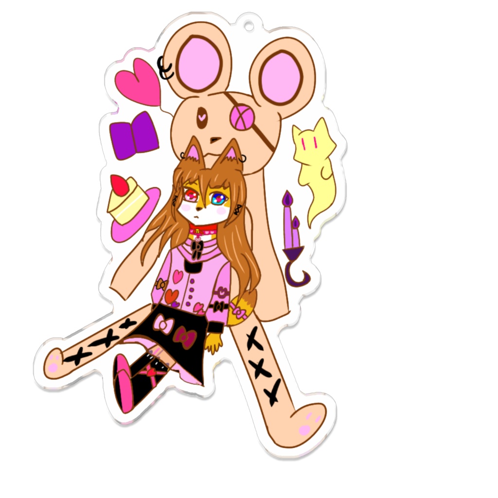 メンヘラメスケモキツネ深夜ちゃんとくまさんのアクリルキーホルダー