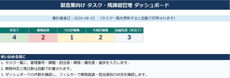 製造業向け_タスク・残課題管理Excel_Ver2