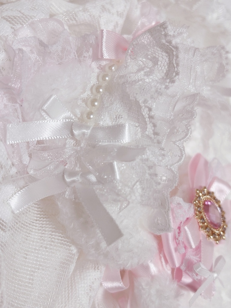 【10~13cm ぬい服】ねこみみ レース リボン ピンク