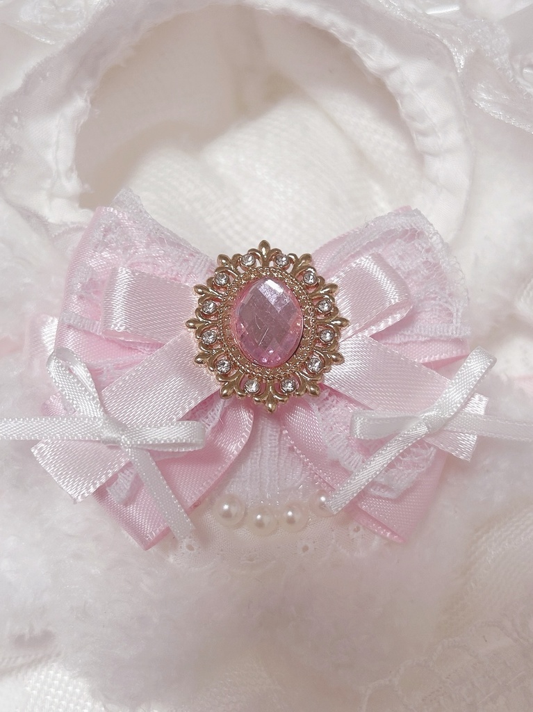 【10~13cm ぬい服】ねこみみ レース リボン ピンク