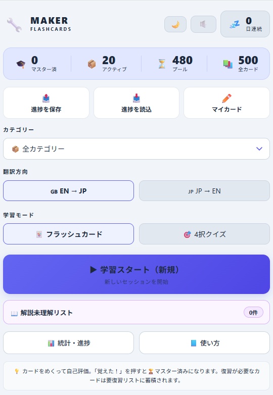 製造業の現場英語500語|フラッシュカードアプリ