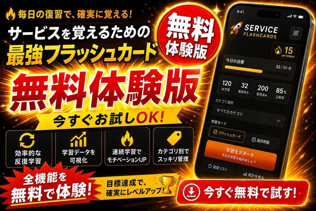 【無料体験版】ホテル・レストラン 外国人ゲスト対応 接客英語フラッシュカード200