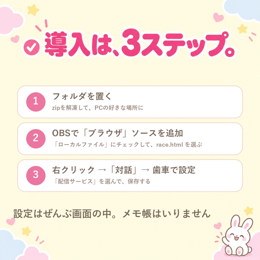 【OBSに置くだけ】コメントレース|視聴者の名前が走る参加型レース for 配信(Twitch/わんコメ対応)