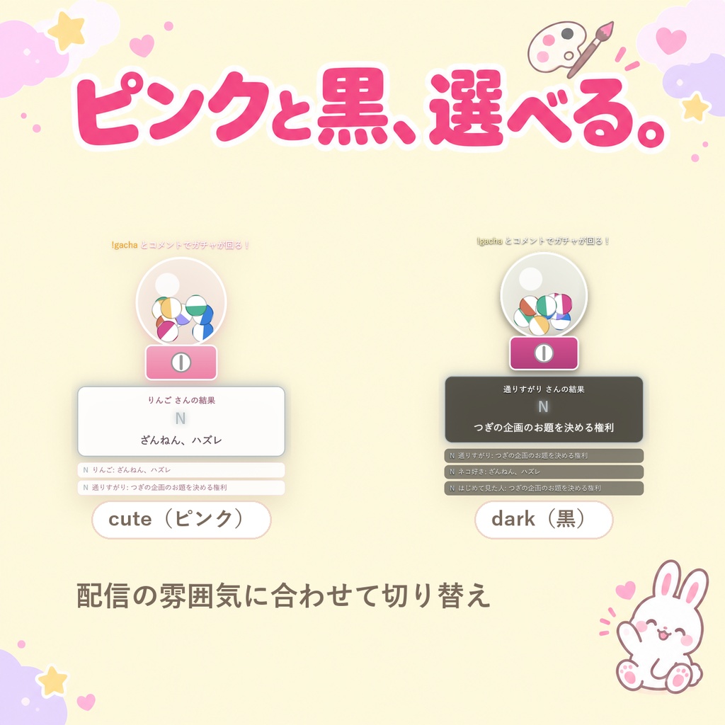 【OBSに置くだけ】コメントガチャ|「(好きな言葉)」で回る視聴者参加型カプセルガチャ for 配信(Twitch/わんコメ対応)