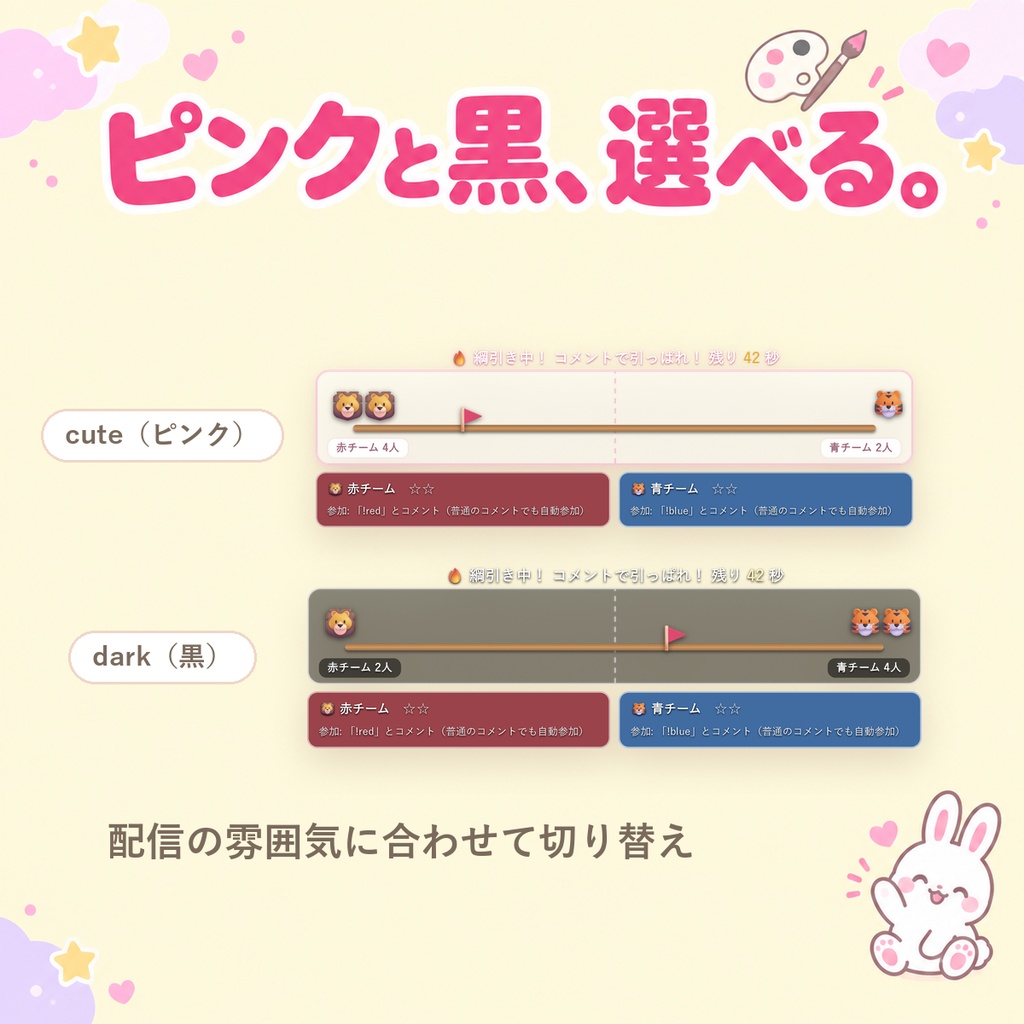 【OBSに置くだけ】コメント綱引き|視聴者が2チームで対戦する参加型ゲーム for 配信(Twitch/わんコメ対応)