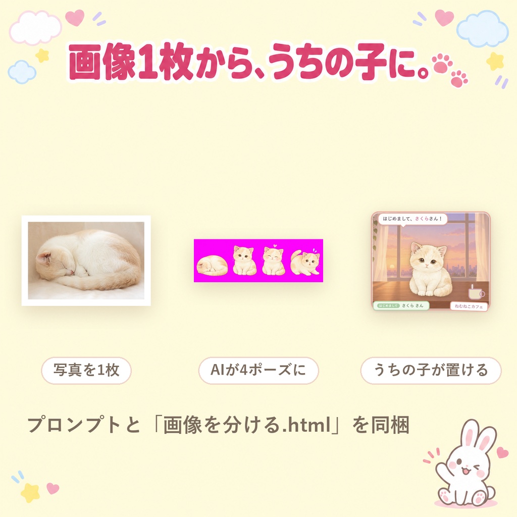 【OBSに置くだけ】うちの子マスコット|あなたのキャラ・ペットがコメントに気づいて可愛く反応/配信で簡単なキャラが欲しい方に(画像1枚からOK・ねこ同梱/Twitch・わんコメ対応)