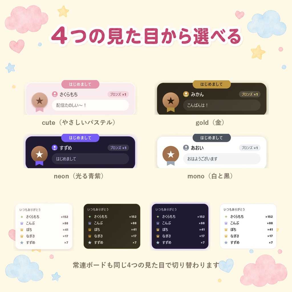 【OBSに置くだけ】コメント実績 プロ版|常連さんが育つ実績オーバーレイ(通算コメント数で5段階ランク・配信をまたいで消えない・わんコメ/Twitch対応)