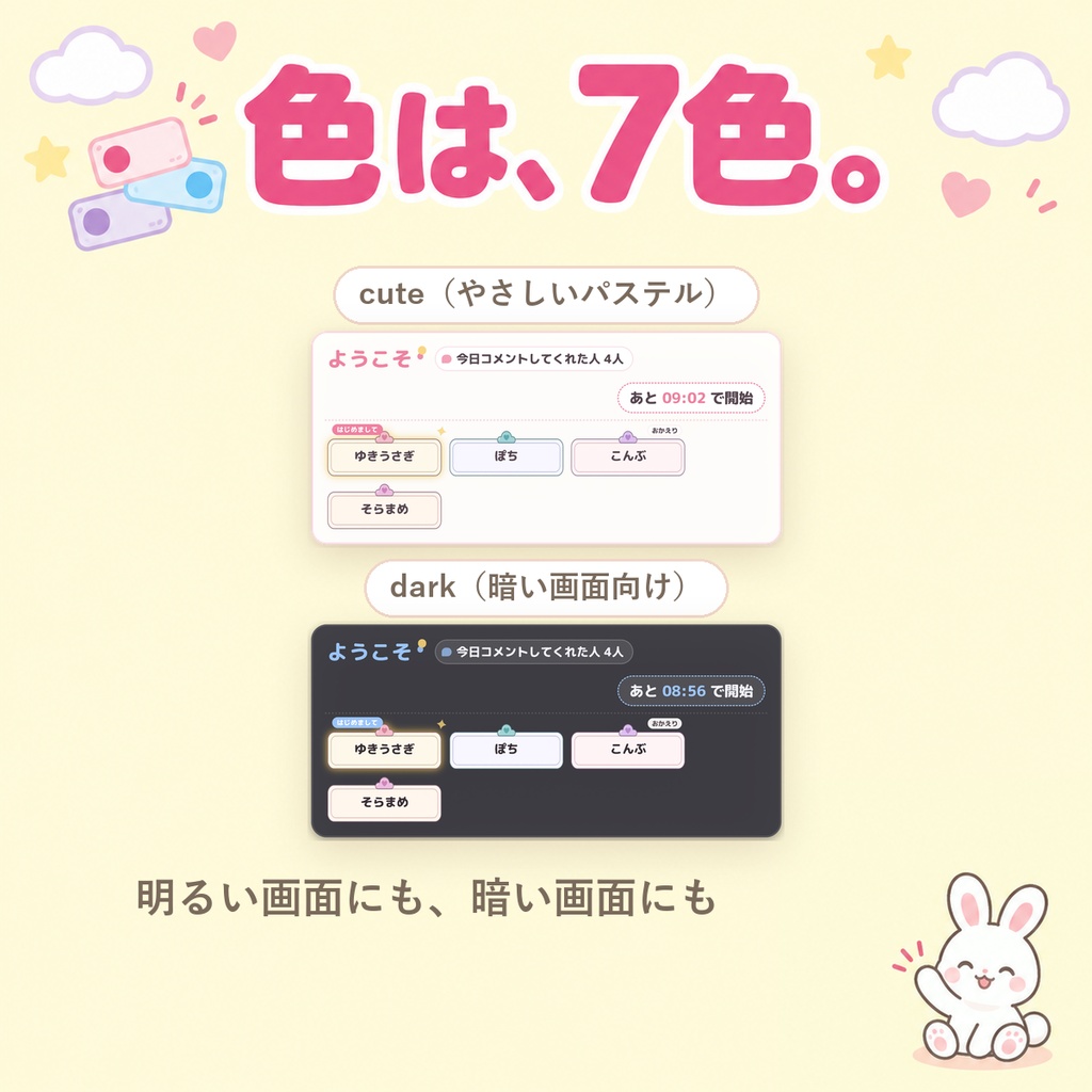 【OBSに置くだけ】コメントで名札が増える待機画面|ウェルカムボード(今日コメントした人が1人1枚ならぶ・はじめての人は光る・Twitch/わんコメ対応)