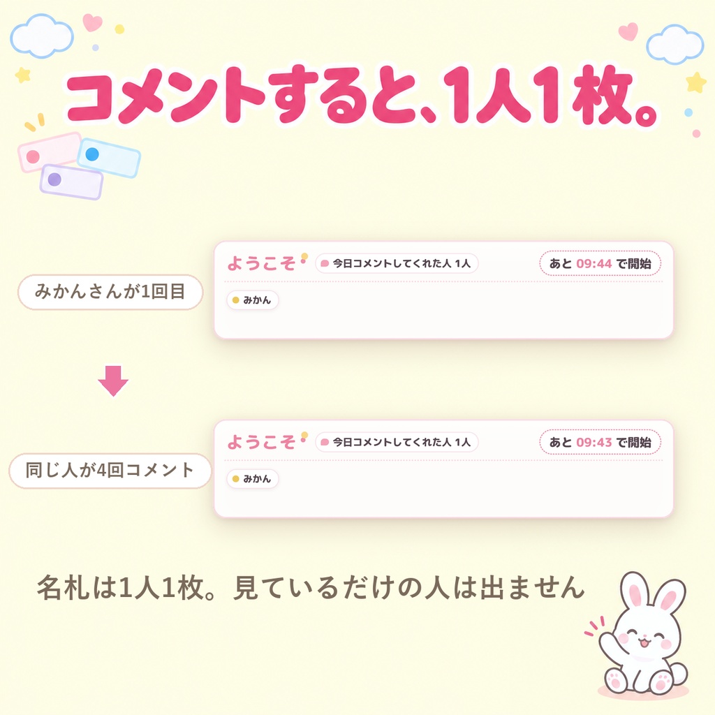 【無料・OBSに置くだけ】コメントで名札が増える待機画面 無料版|ウェルカムボード(名札5枚まで・人数は数え続ける・Twitch/わんコメ対応)