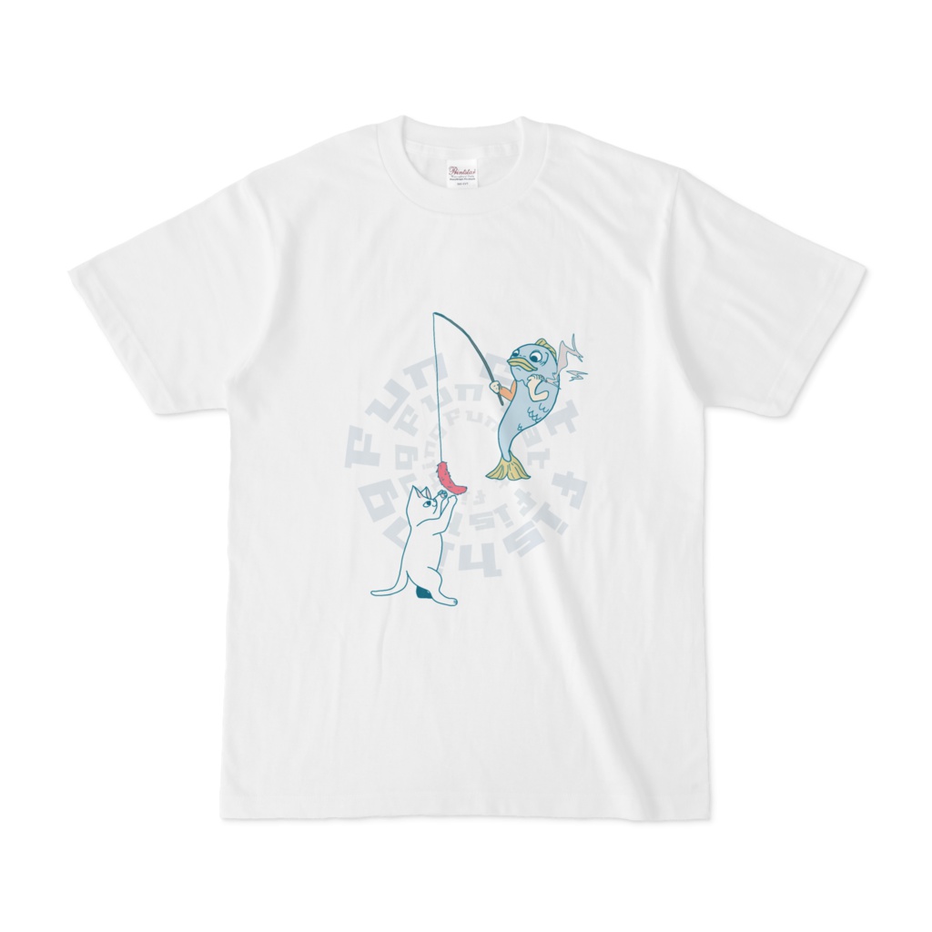 魚の猫釣り Tシャツ★ホワイト★