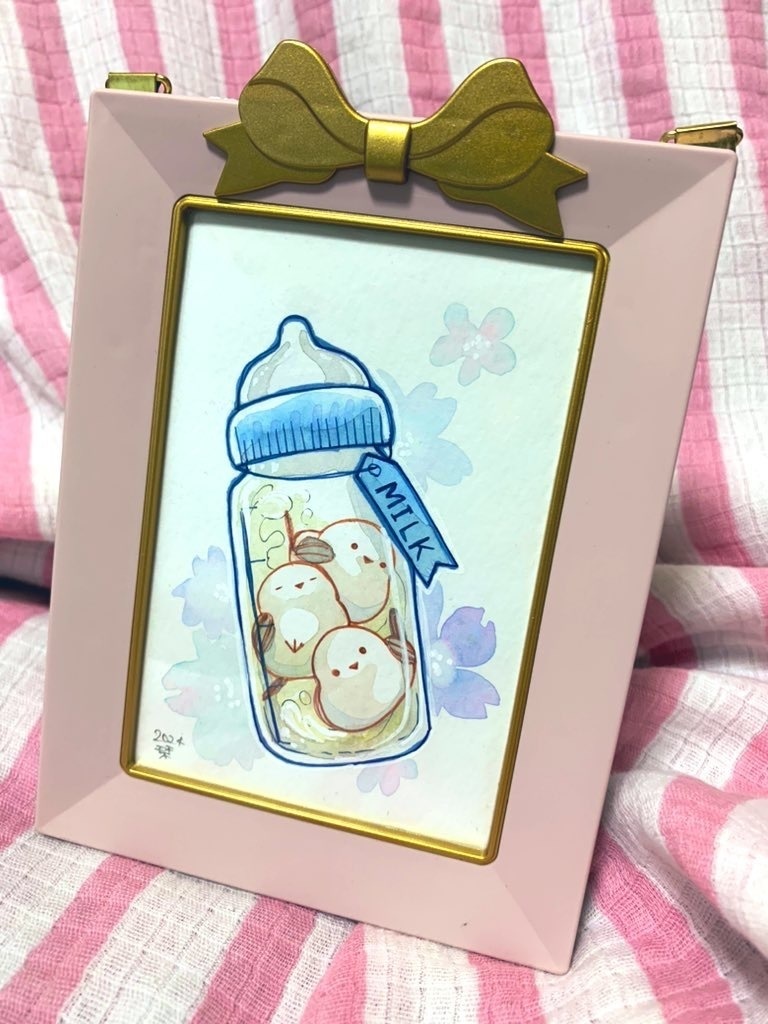 L判 ミルク瓶詰め動物 ミニ原画 オリジナル