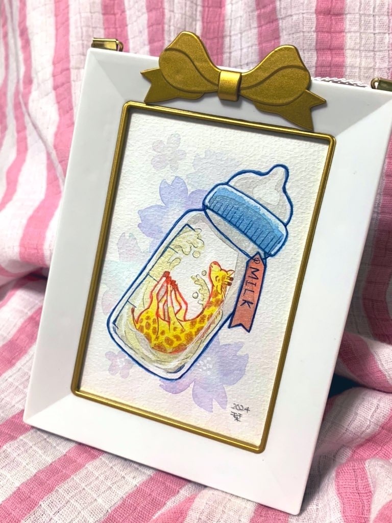 L判 ミルク瓶詰め動物 ミニ原画 オリジナル