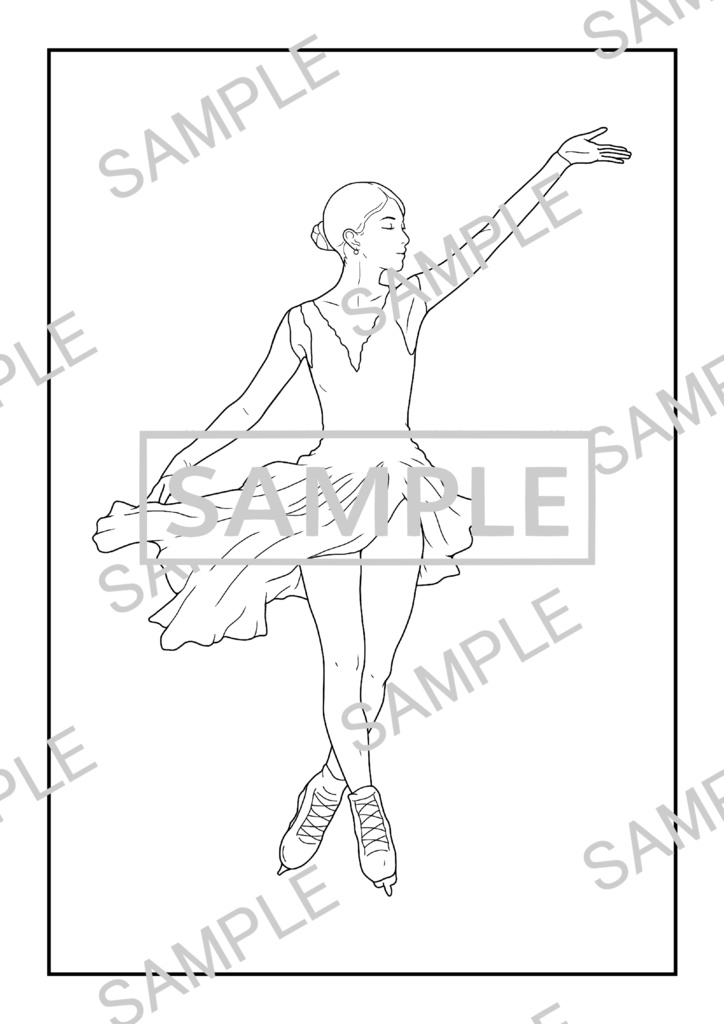 商用利用OK｜A4サイズ塗り絵線画「フィギュアスケート」