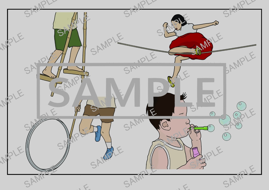 商用利用OK|A4サイズ塗り絵線画「昭和の遊び イラスト」