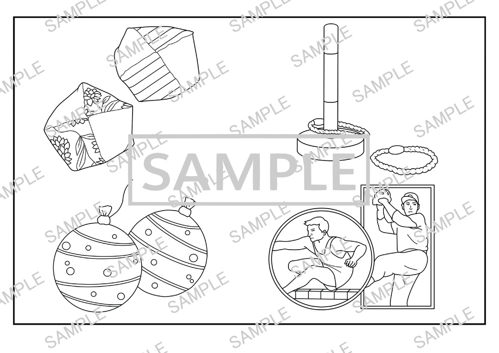 商用利用OK|A4サイズ塗り絵線画「昭和の遊び 線画」
